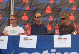 Richie Cunningham, Jordan Rapp and Raynard Tissink at Friday's Ironman Arizona press conference.