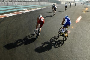 Lead pro men on the Yas Marine Formula One Circuit. Photo: Nils Nilsen Lead pro men on the Yas Marine Formula One Circuit. Photo: Nils Nilsen