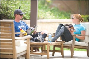 McGlone (pictured here with fellow pro Luke Bell) lists Zoot compression wear as one of her top picks for recovery. Photo: John Segesta