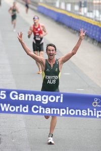 Robertson was victorious at the 2005 ITU Triathlon World Championships in Gamagori. Photo: Triathlon.org