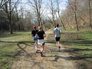 DC_tri_trail Running Rock Creek Park trails with D.C. Tri Club president Steve Carlson (right). Club member Bobby (left) switches between D.C. and L.A. every two weeks so he has dual membership in the D.C. Tri Club and L.A. Tri Club.
