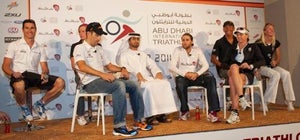 Athletes gather for the pre-race press conference in Abu Dhabi. Photo: Aaron Hersh