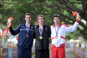 Kevin McDowell, left, won silver at 2010 Youth Olympic Games in Singapore. Photo by Delly Carr and triathlon.org.