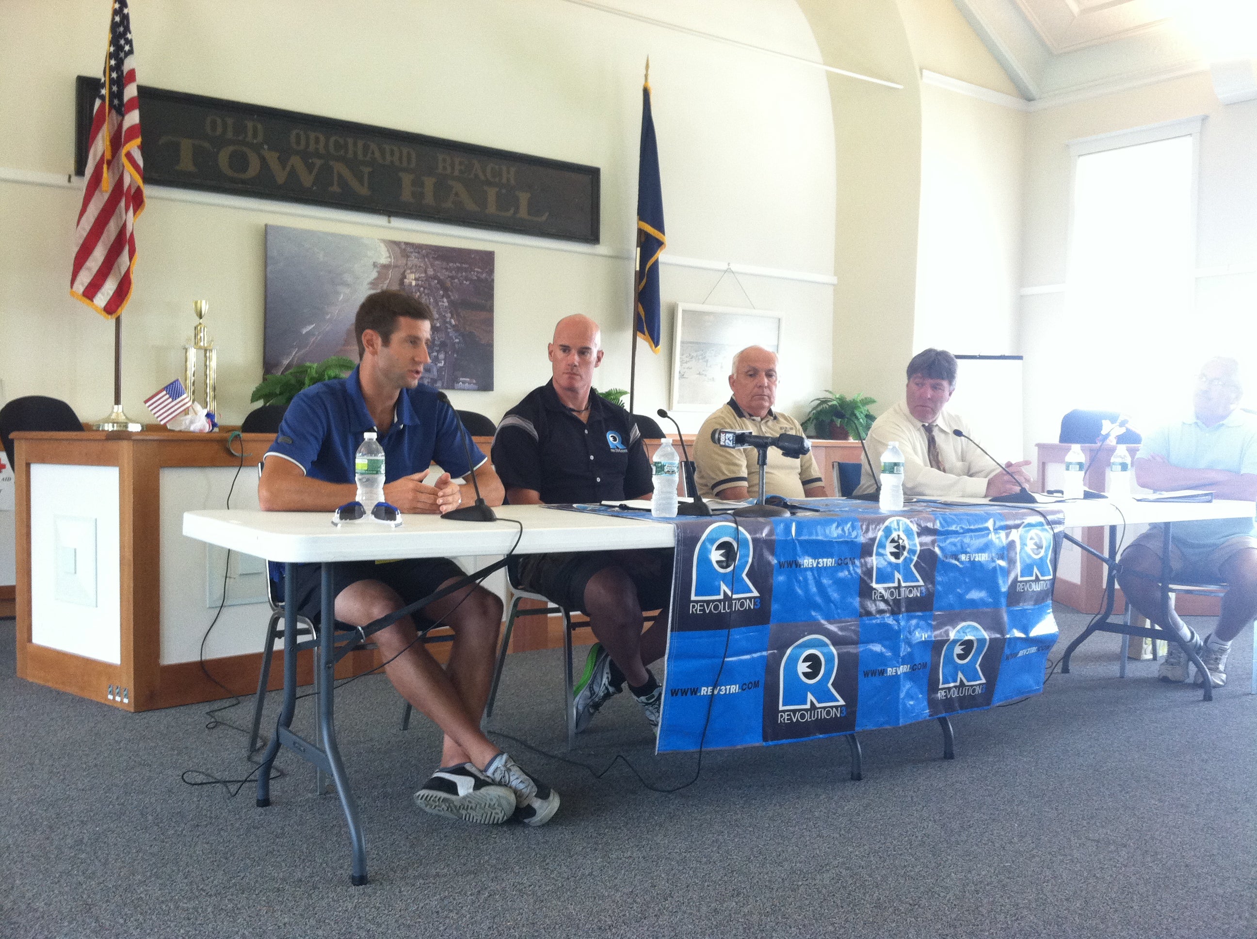 Yesterday's press conference in Old Orchard Beach Town Hall with Rev3 race director Eric Opdyke and local event manager Will Thomas of Tri-Maine.