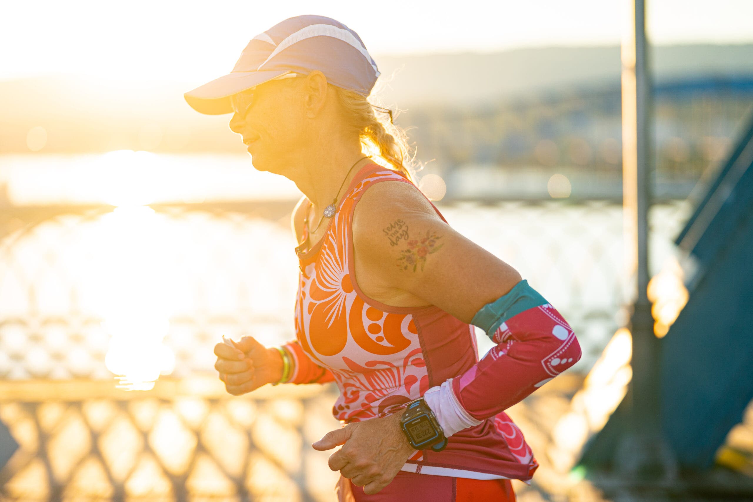 An athlete runs during Ironman Chattanooga.