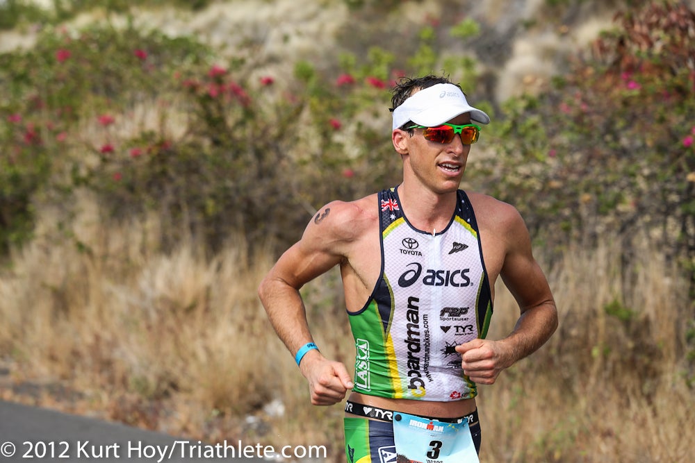Jacobs running his way into the lead at the 2012 Ironman World Championship. Photo: Kurt Hoy