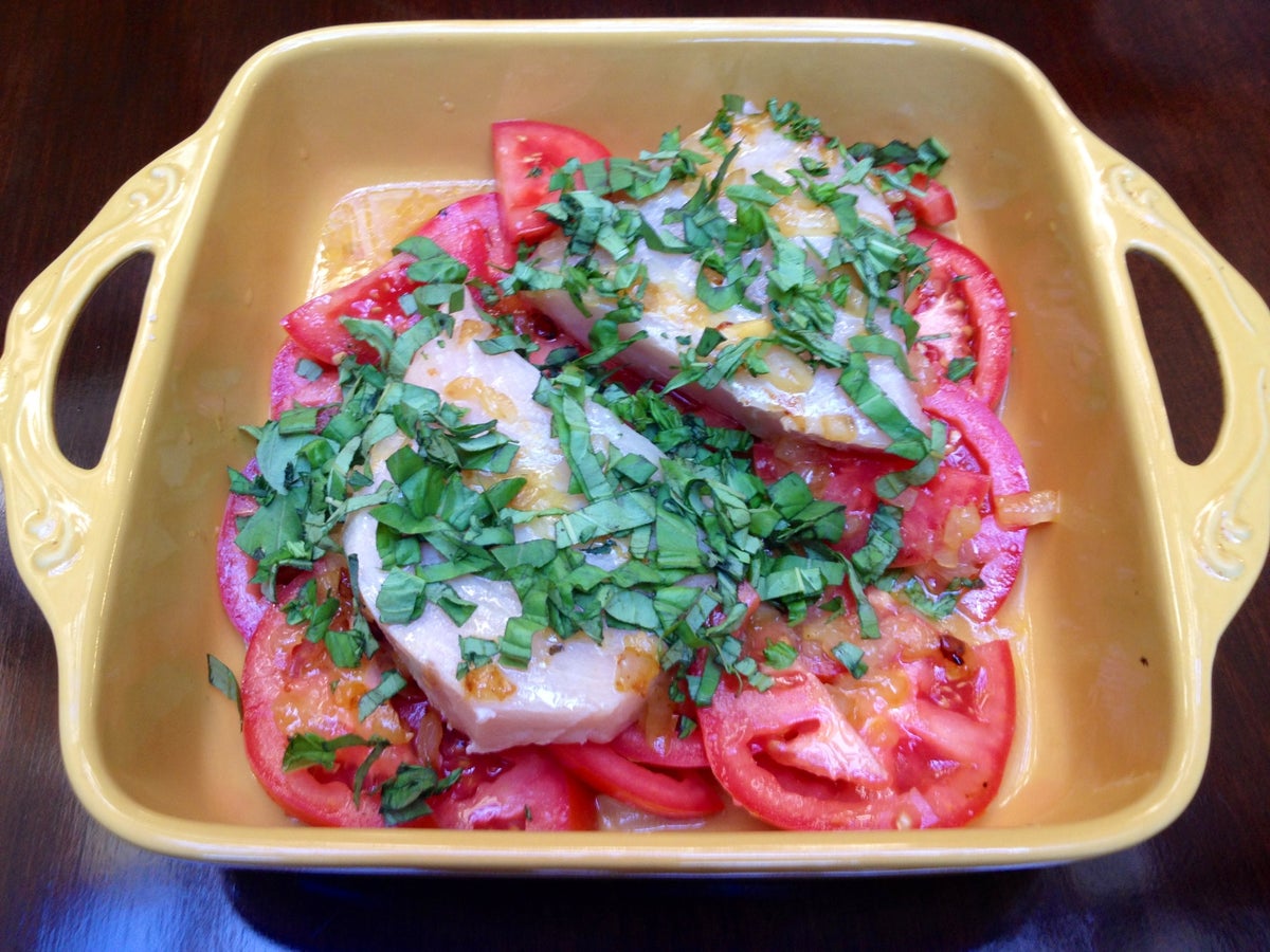 Swordfish With Lemon, White Wine, Shallots, Basil And Tomatoes Recipe
