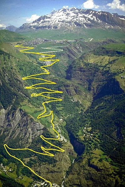 The bike portion goes up the 21 switchbacks made famous by the Tour de France. Photo: Wikipedia Commons
