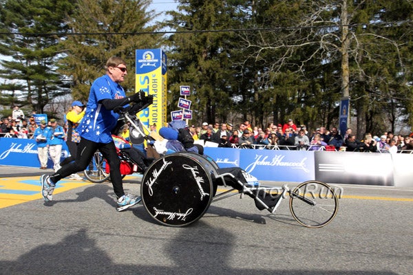 Dick and Rick Hoyt compete at the 2013 Boston Marathon. Photo: PhotoRun.net