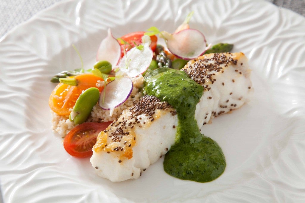 Crusted halibut with kale salsa verde. Photo: Felicia Perretti