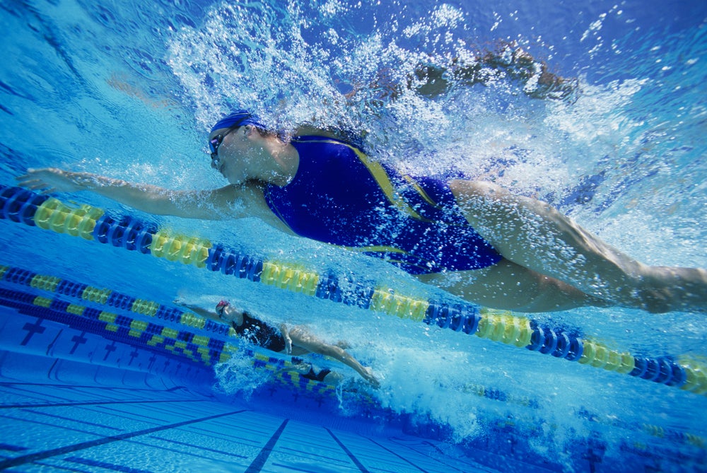 A triathlete does an epic aerobic set in the pool during a Weekend Swim Workout.