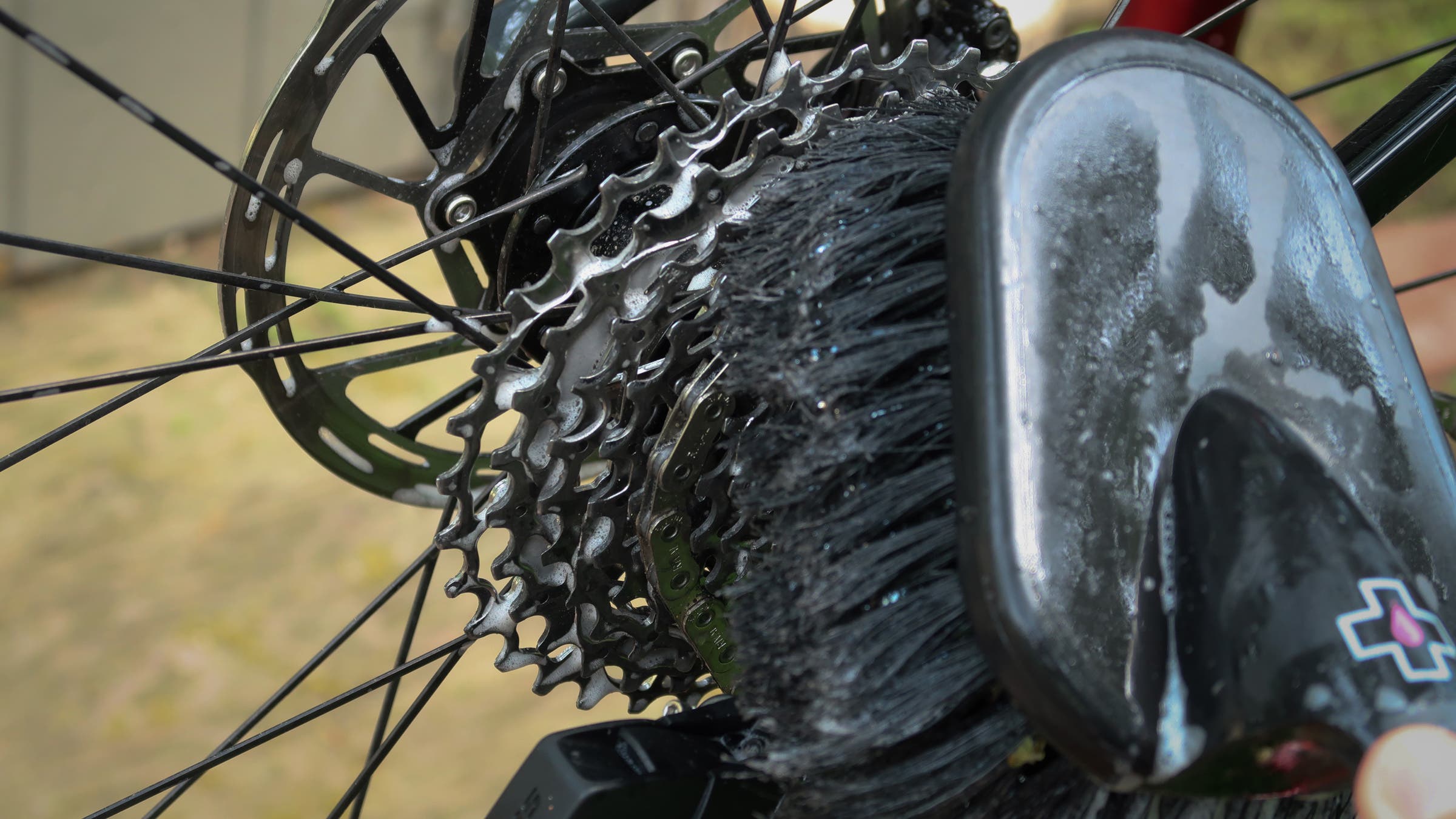 Sometimes you have to remove the chain, but usually you get get it properly cleaned while still on the bike.