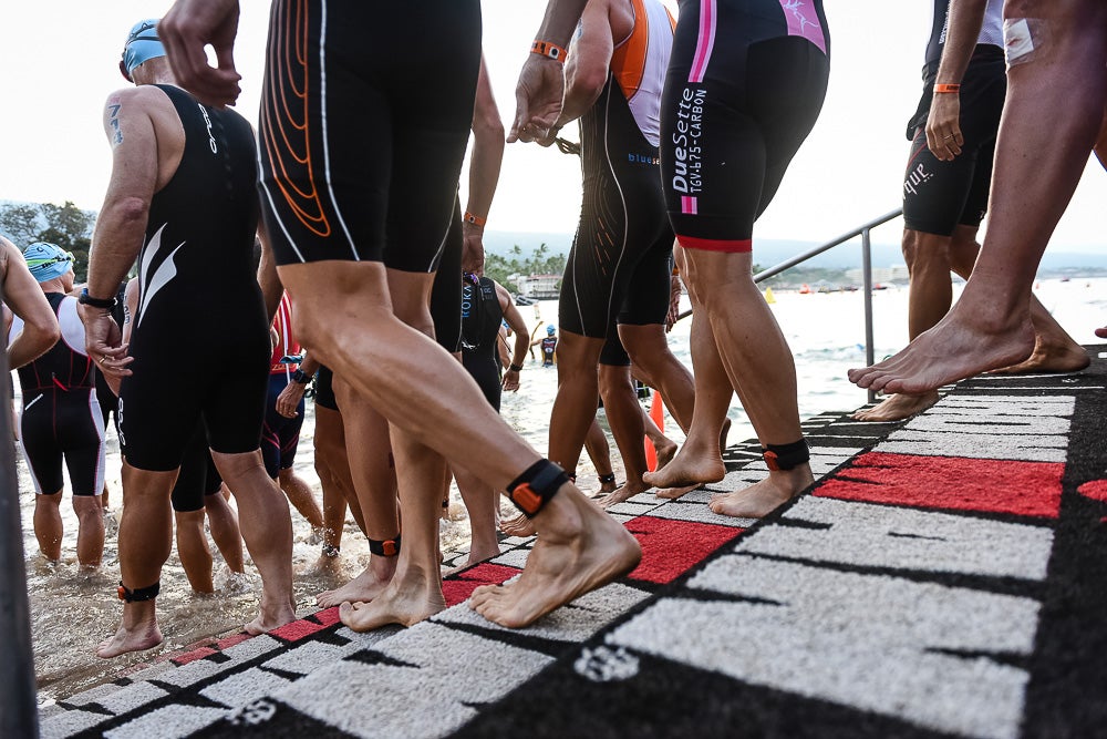 Athletes enter the water at the Ironman World Championship. Photo: John David Becker