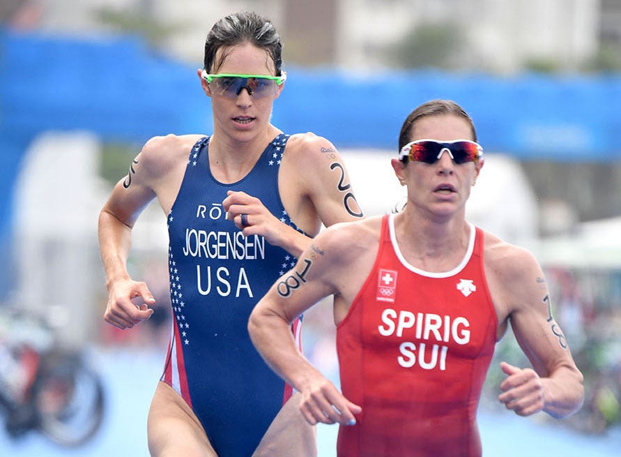 Jorgensen and Spirig battle on the run course. Photo: Delly Carr/Triathlon.org