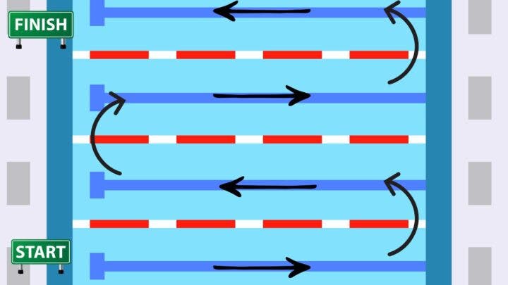 Visualization of how a serpentine pool triathlon swim works.
