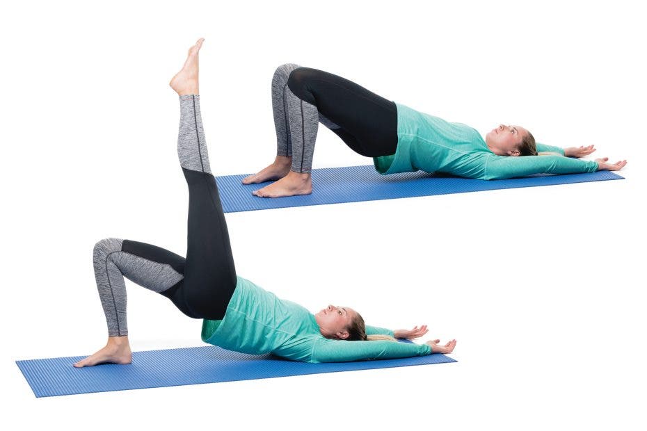The shoulder bridge with single-leg extension is a Pilates move triathletes can do anywhere.