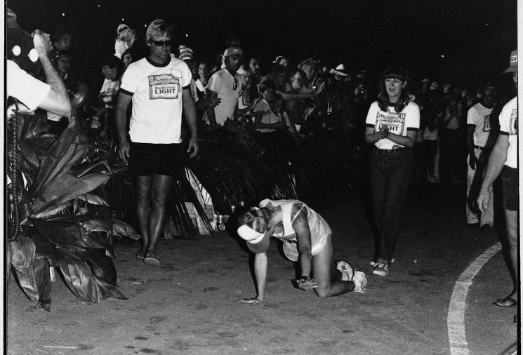 Julie Moss crawls toward the finish line at the 1982 Ironman World Championship. Photo: Carol Hogan