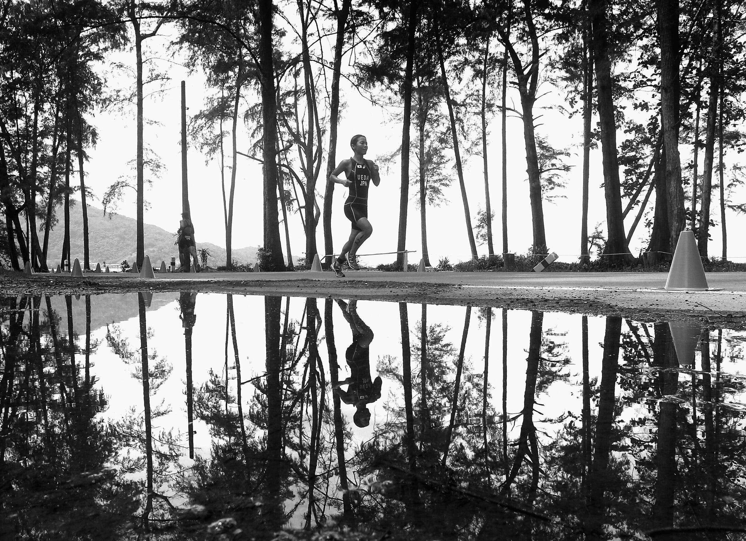 A triathlete works to get better running form