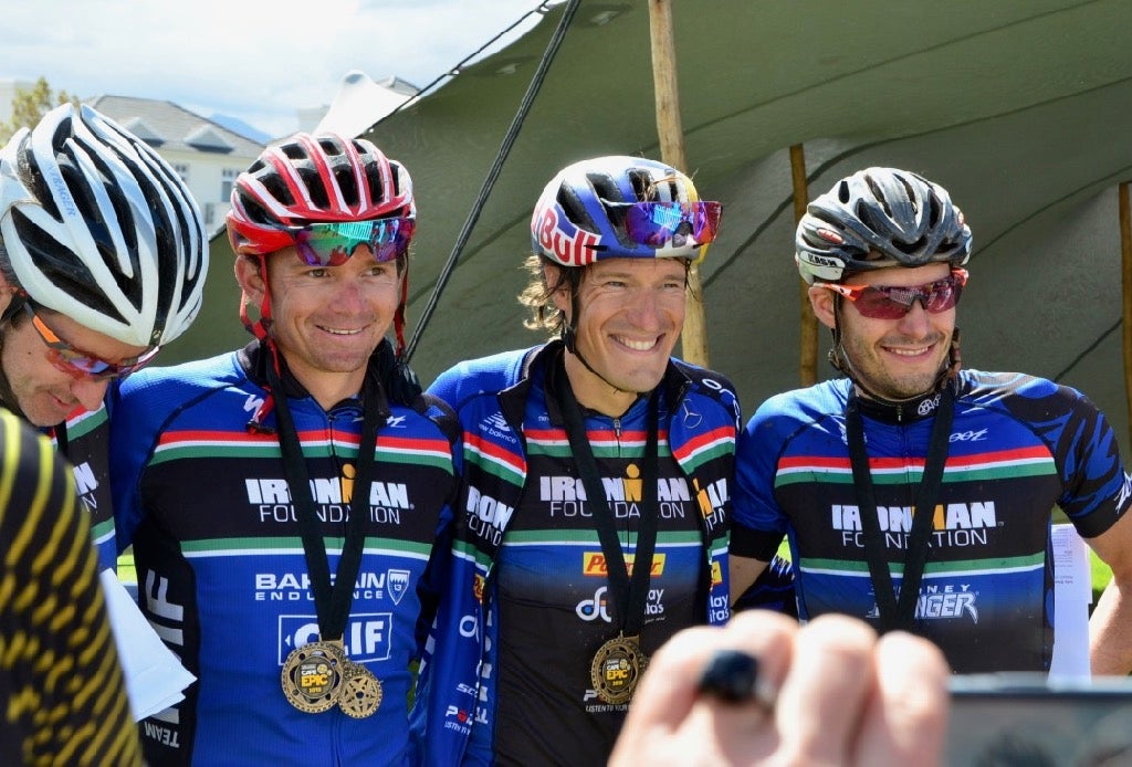 Ben Hoffman and Sebastian Kienle at the finish line. Photo: Aaron Isaak