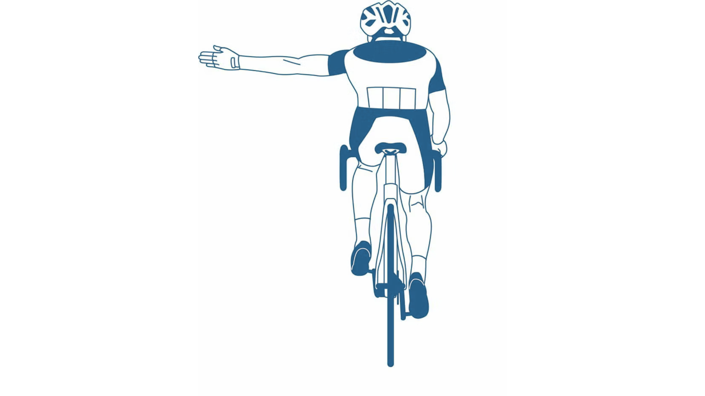 Cyclists place their left arm straight out from their body to indicate a left turn.