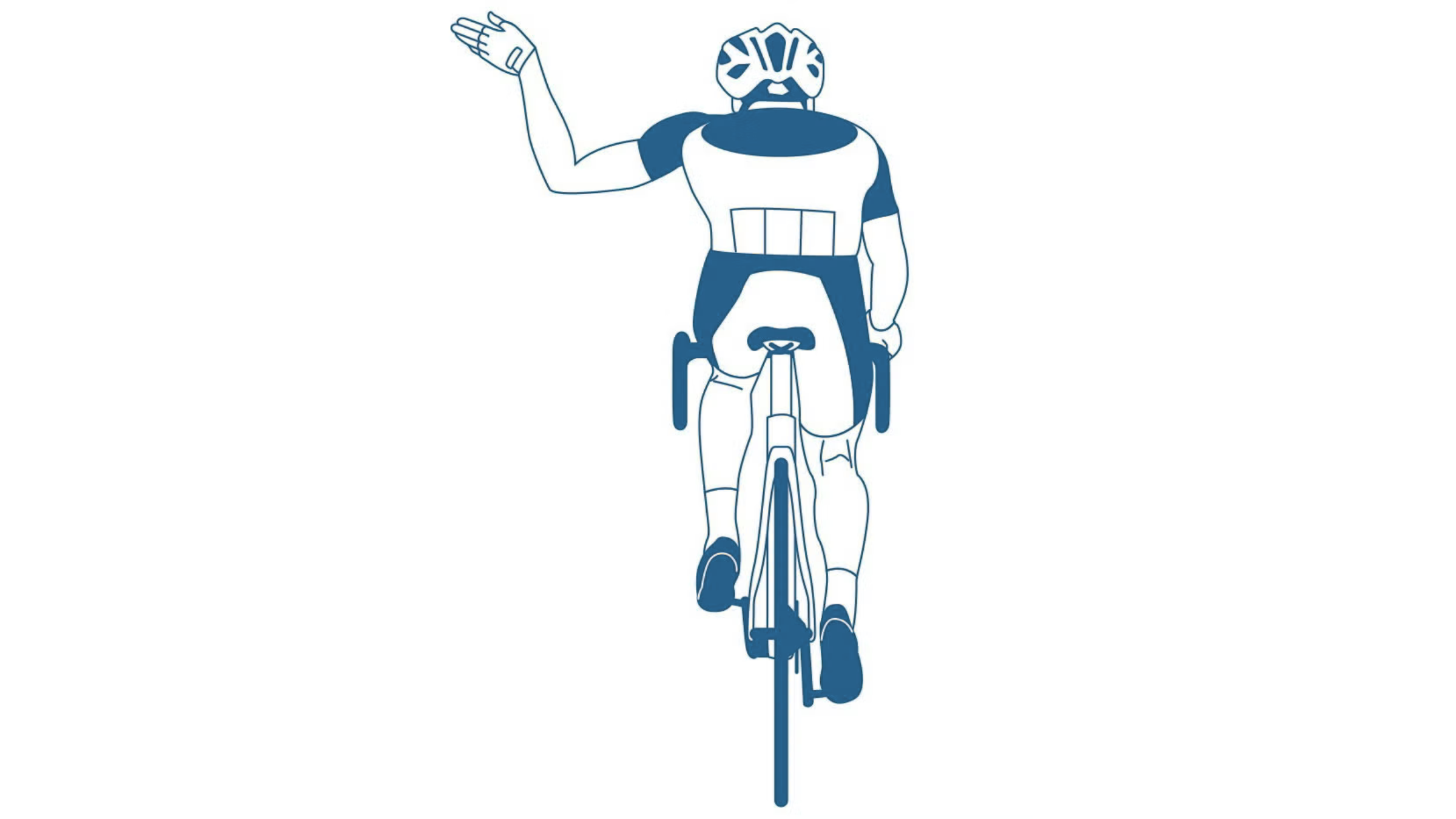 Cyclists place their right arm in a 90-degree angle to indicate a right turn.