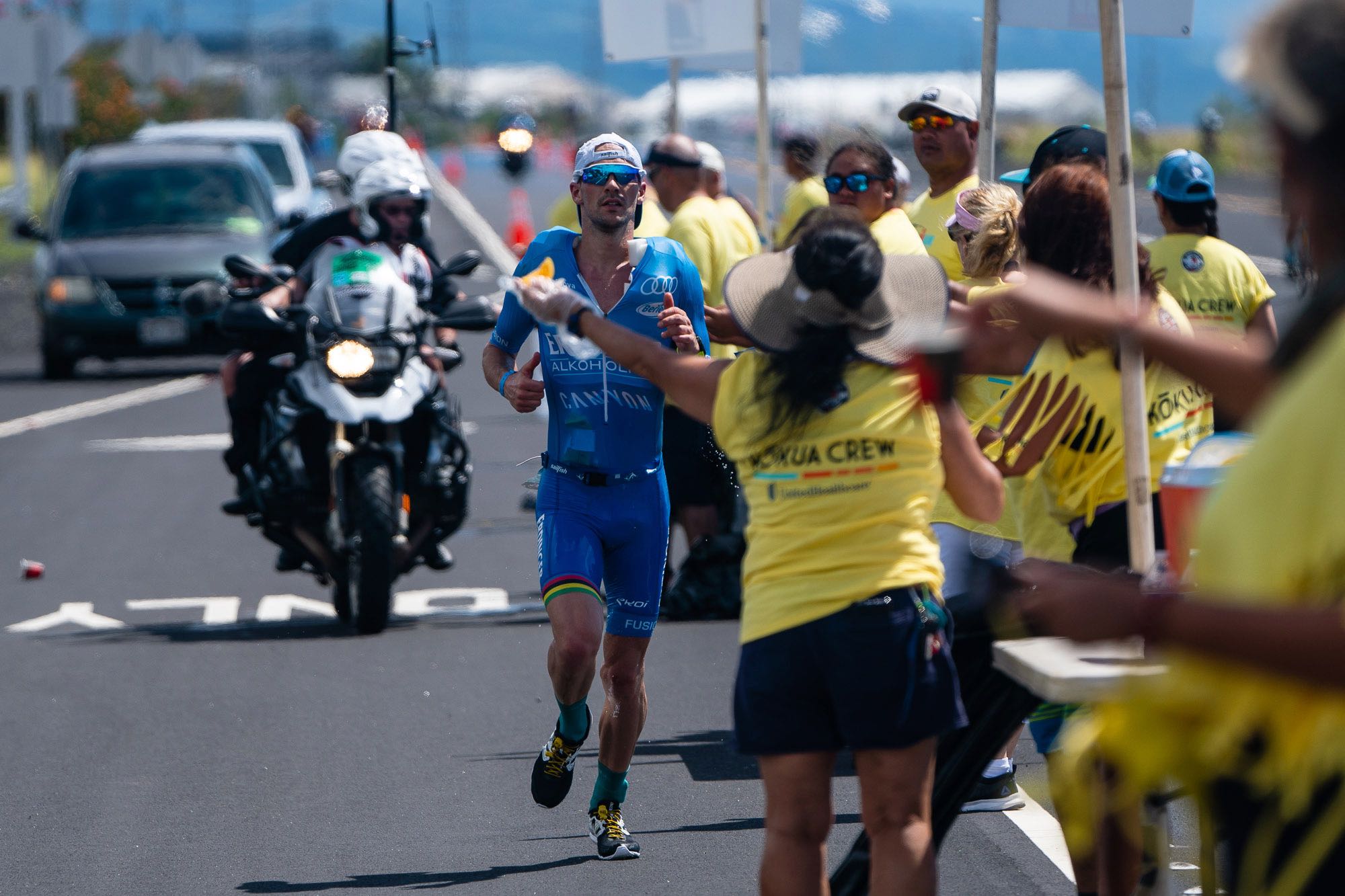 Lange en route to the fastest Kona race in history. The two-time champion's run split: 2:41:32. (He holds the run course record of 2:39:45, set in 2016.) His final time: 7:52:39.