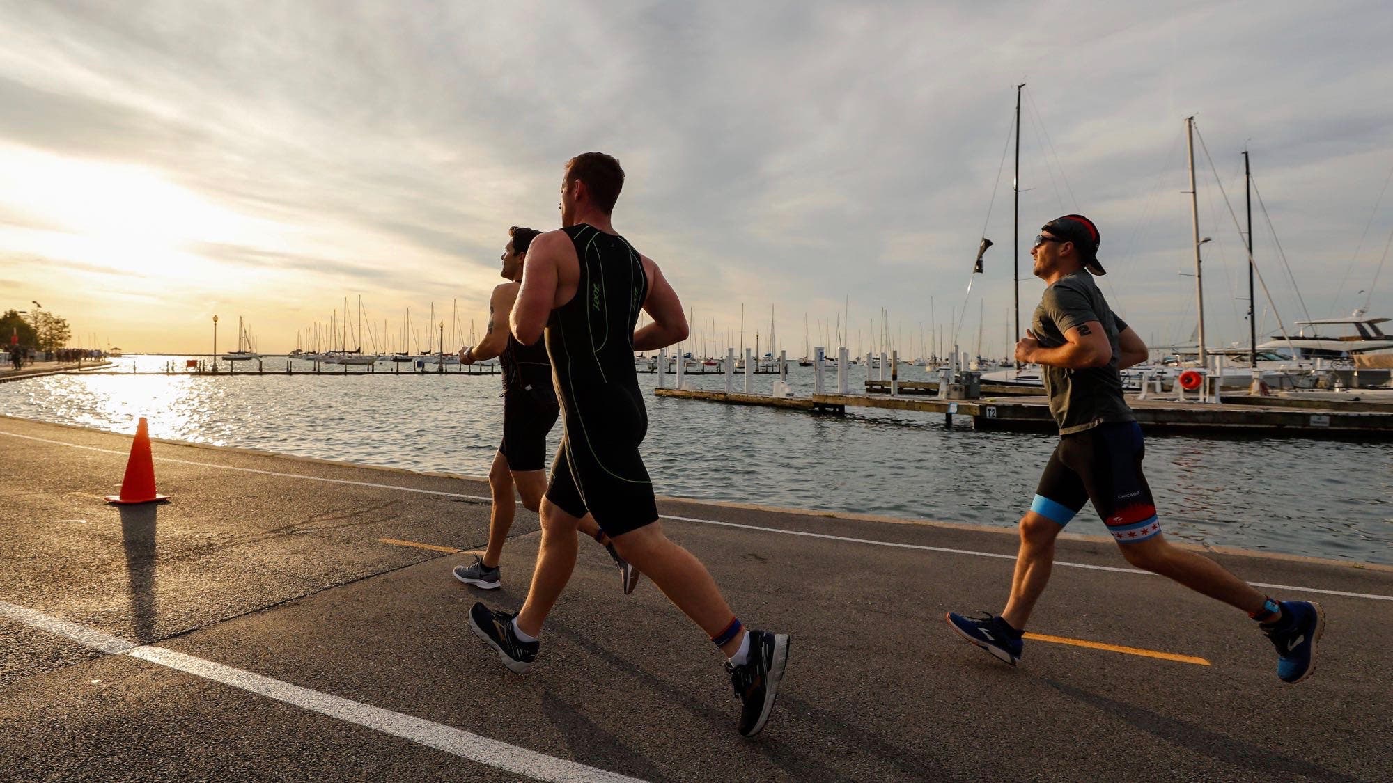 Athletes compete at a triathlon in Chicago. The sprint distance is one of the most accessible triathlon events.