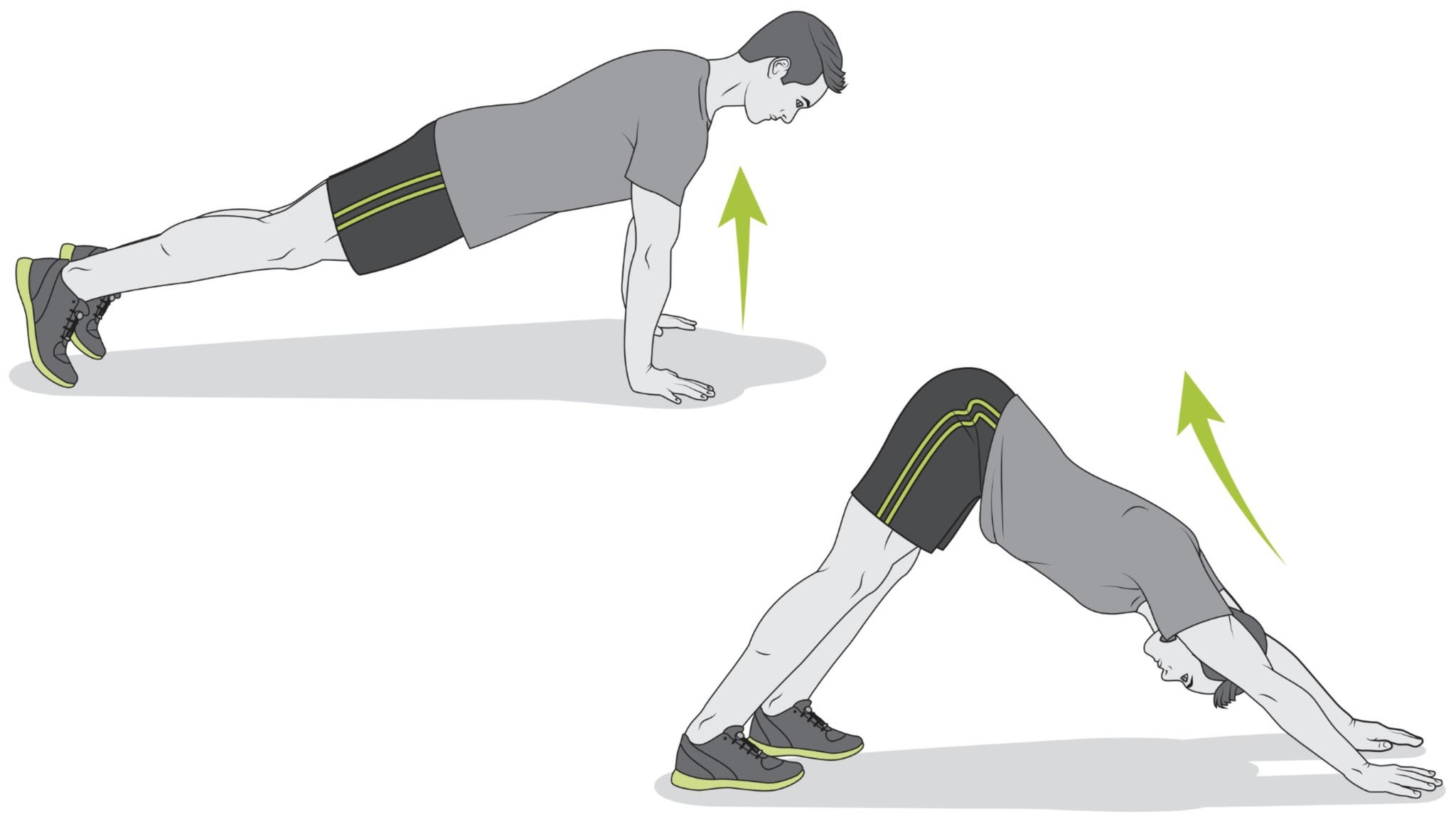 Man performing a push-up to downward dog