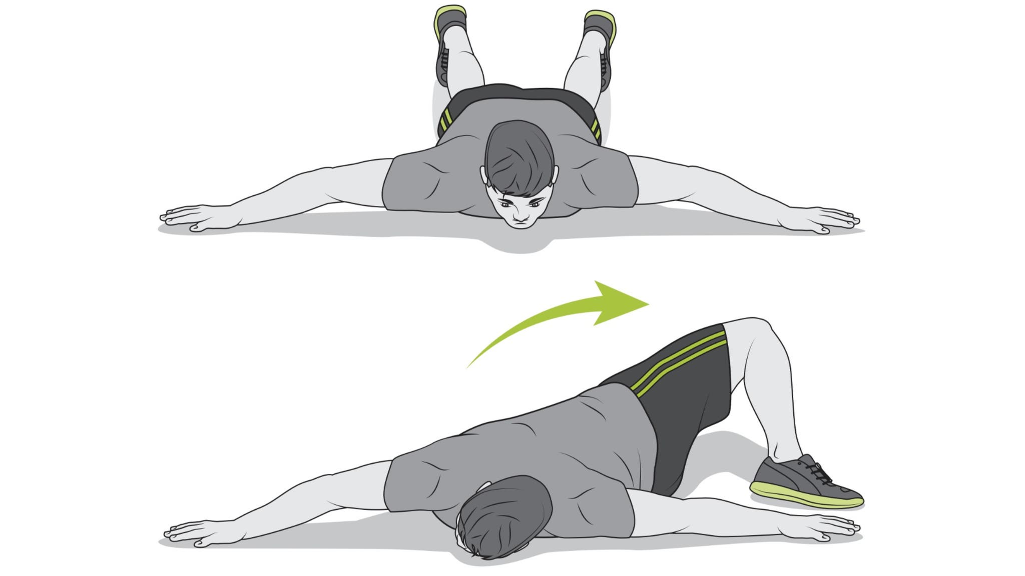 Man performing scorpion exercise