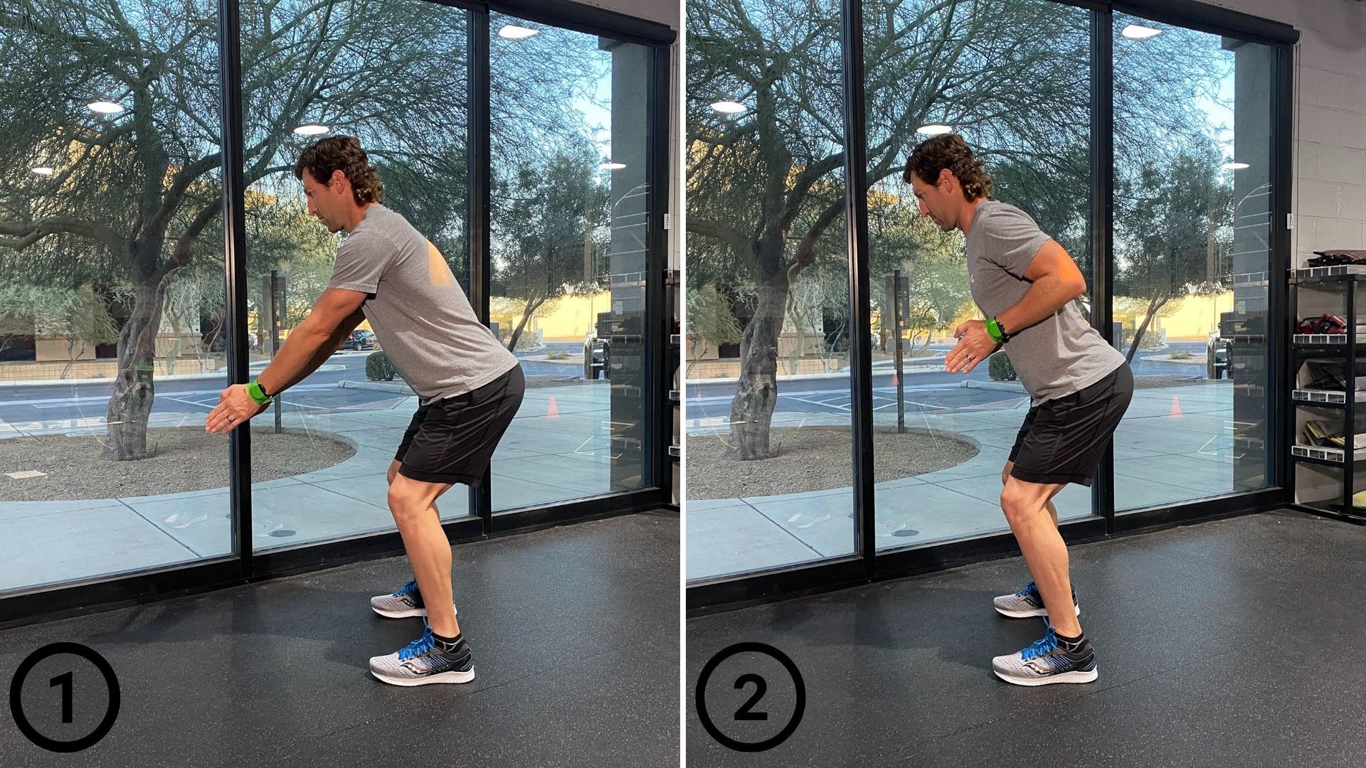 A bent-over row resistance band exercise.