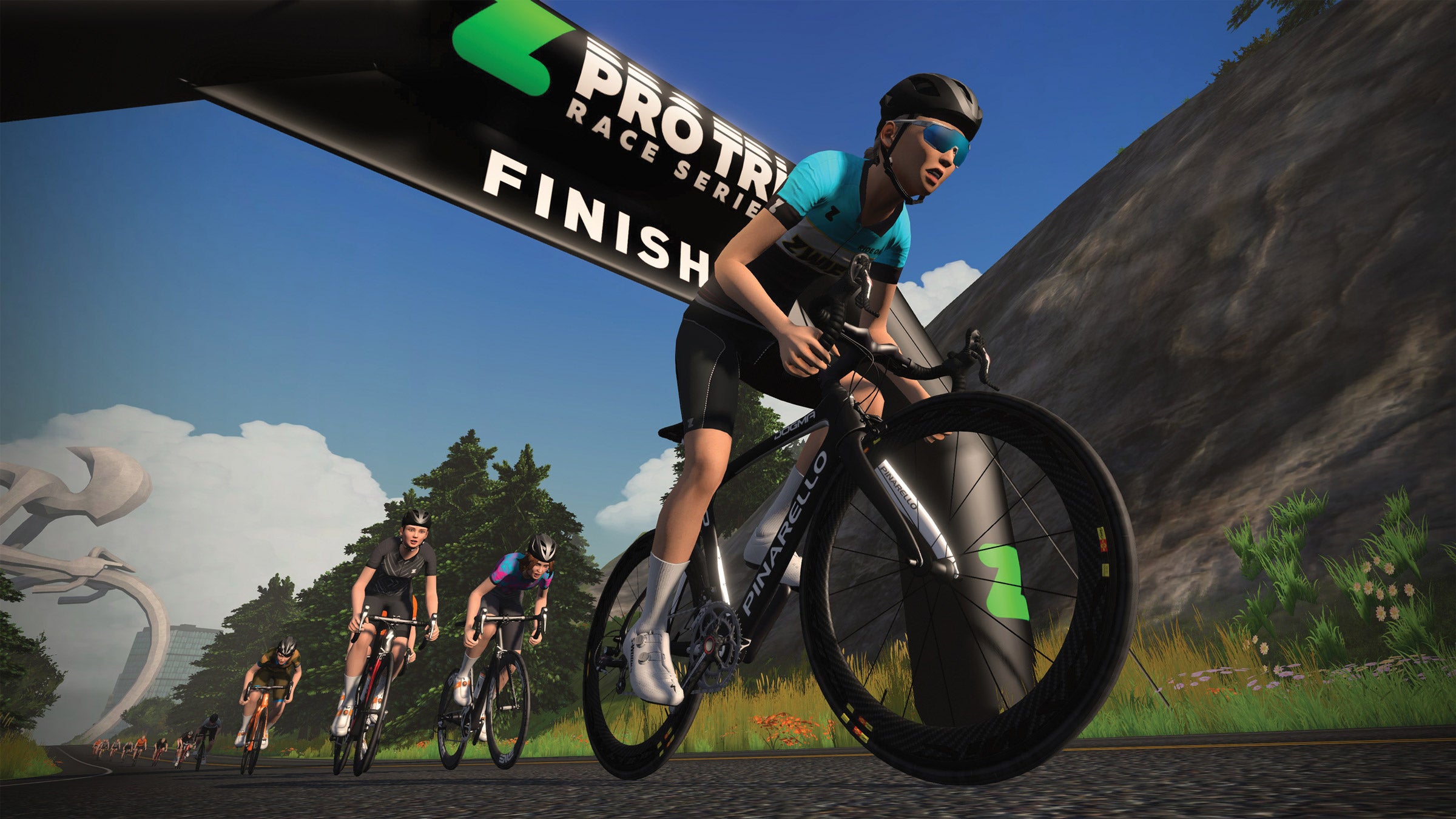 Athletes in action in the Zwift Pro Tri Race Series.