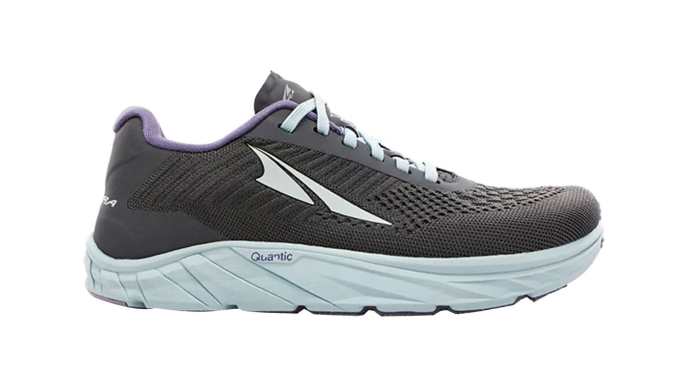 Black and sky blue Altra Torin 4.5 Plush with purple accents