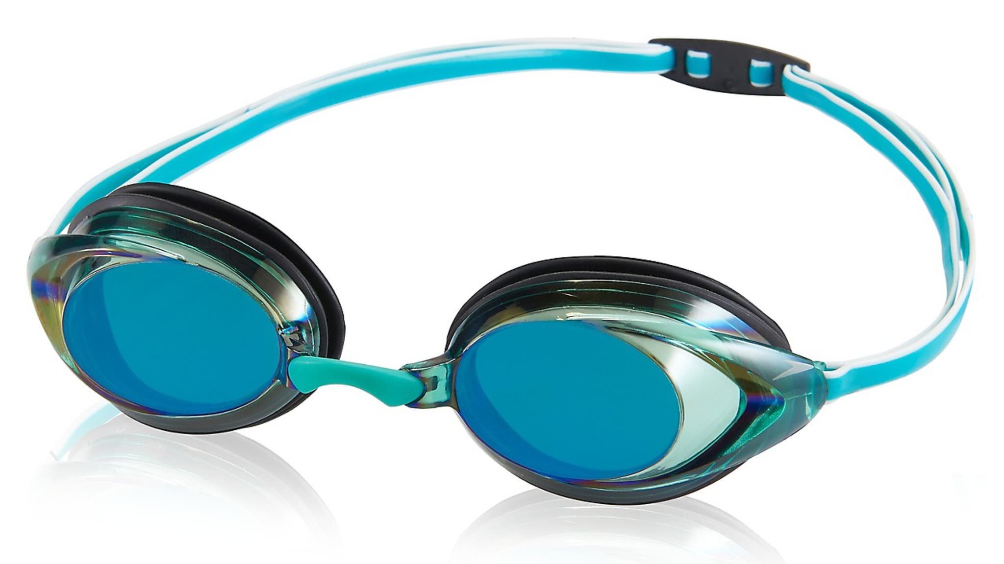 Blue-green Speedo vanquisher goggles