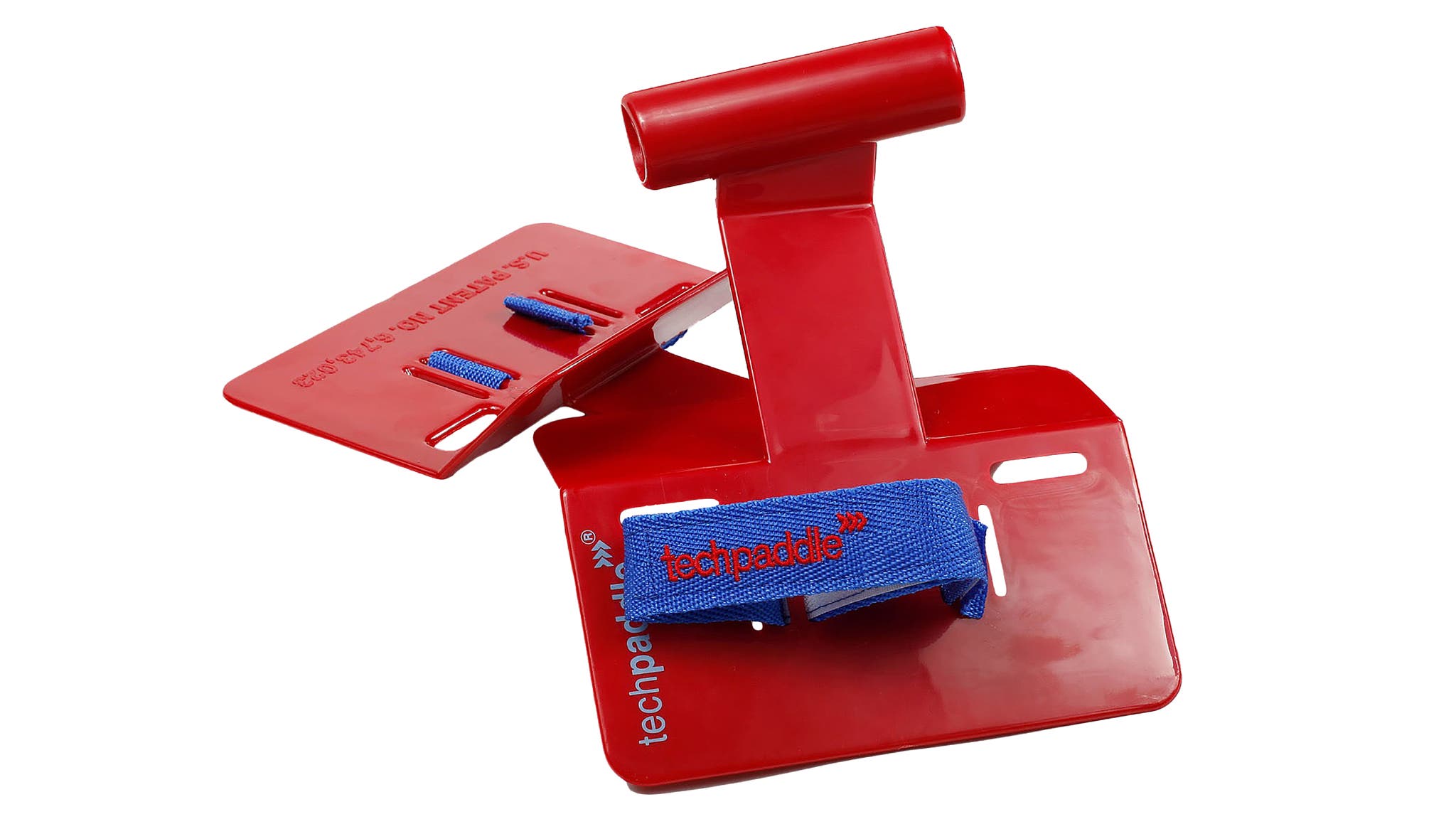 Red plastic Techpaddle swim paddles