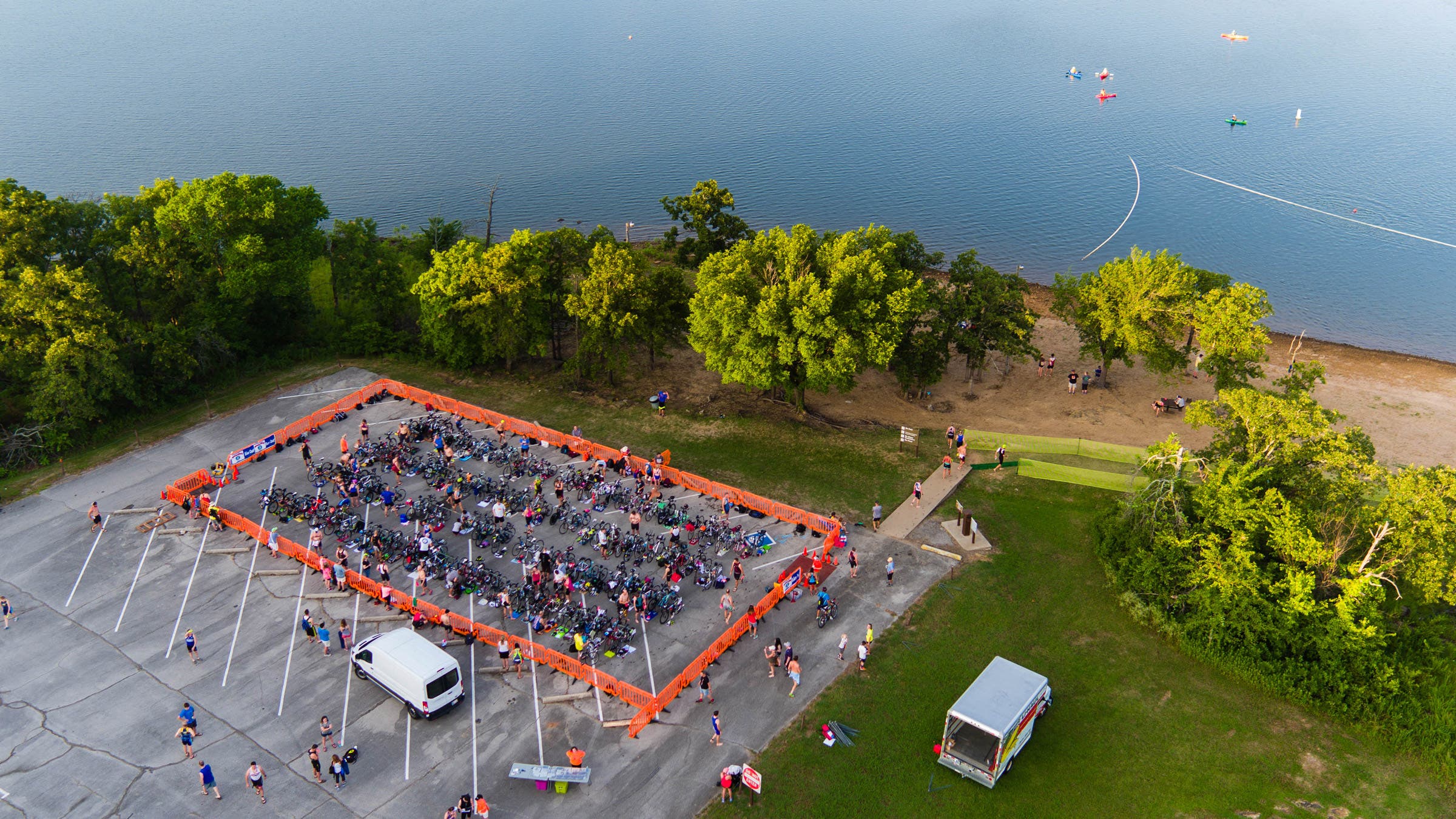 A triathlon transition area