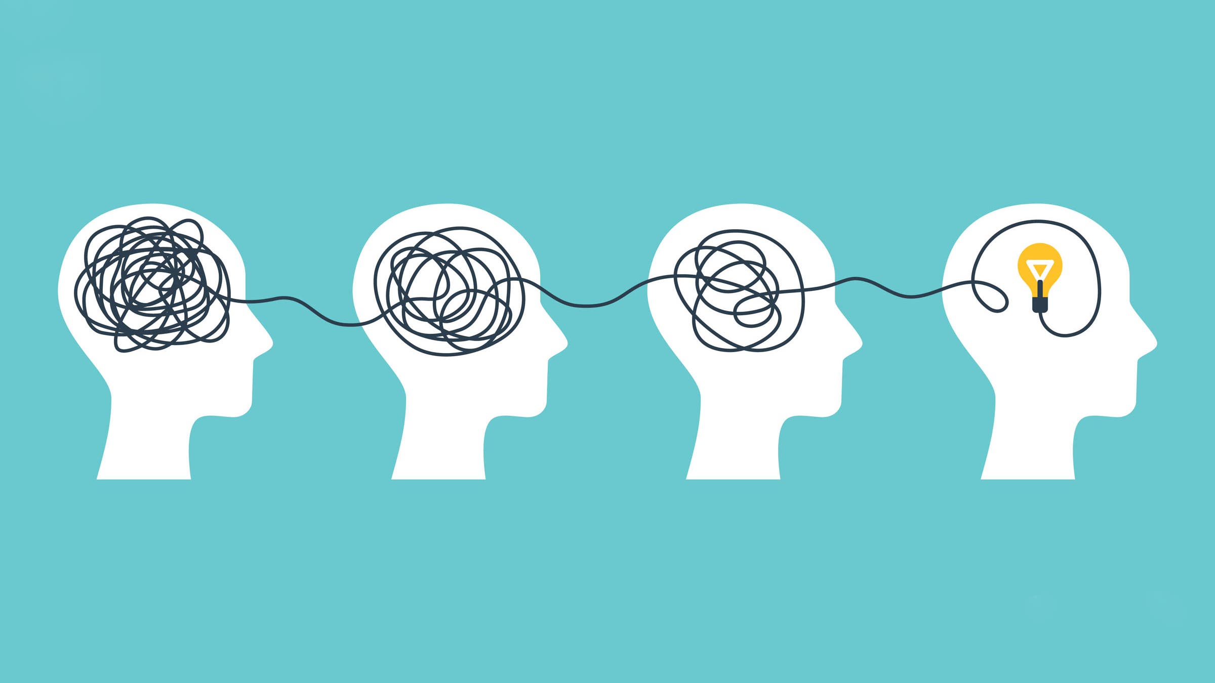 Illustration of tangled mind becoming a lightbulb