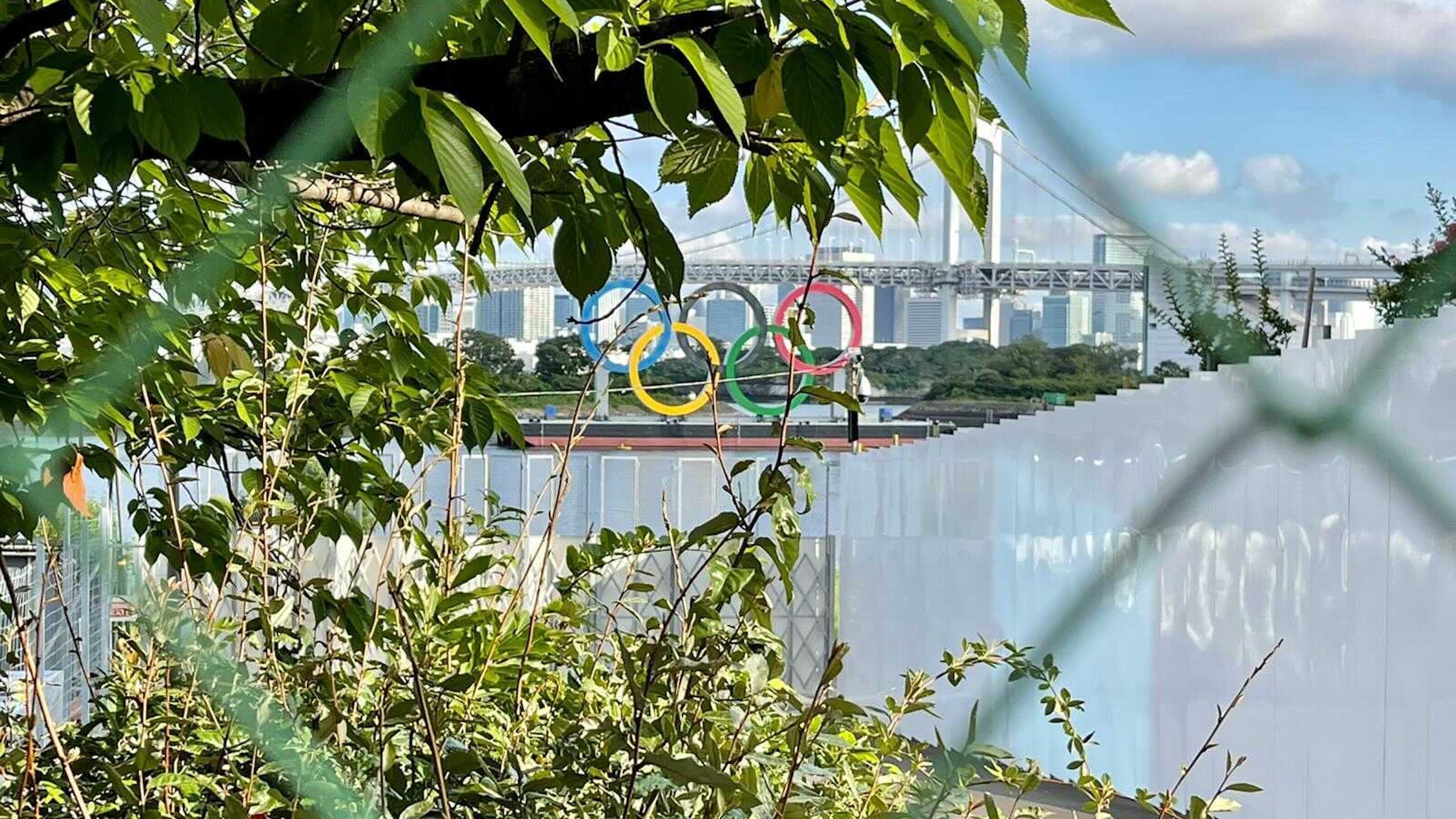 A look at the triathlon venue through the security fencing on the ground.