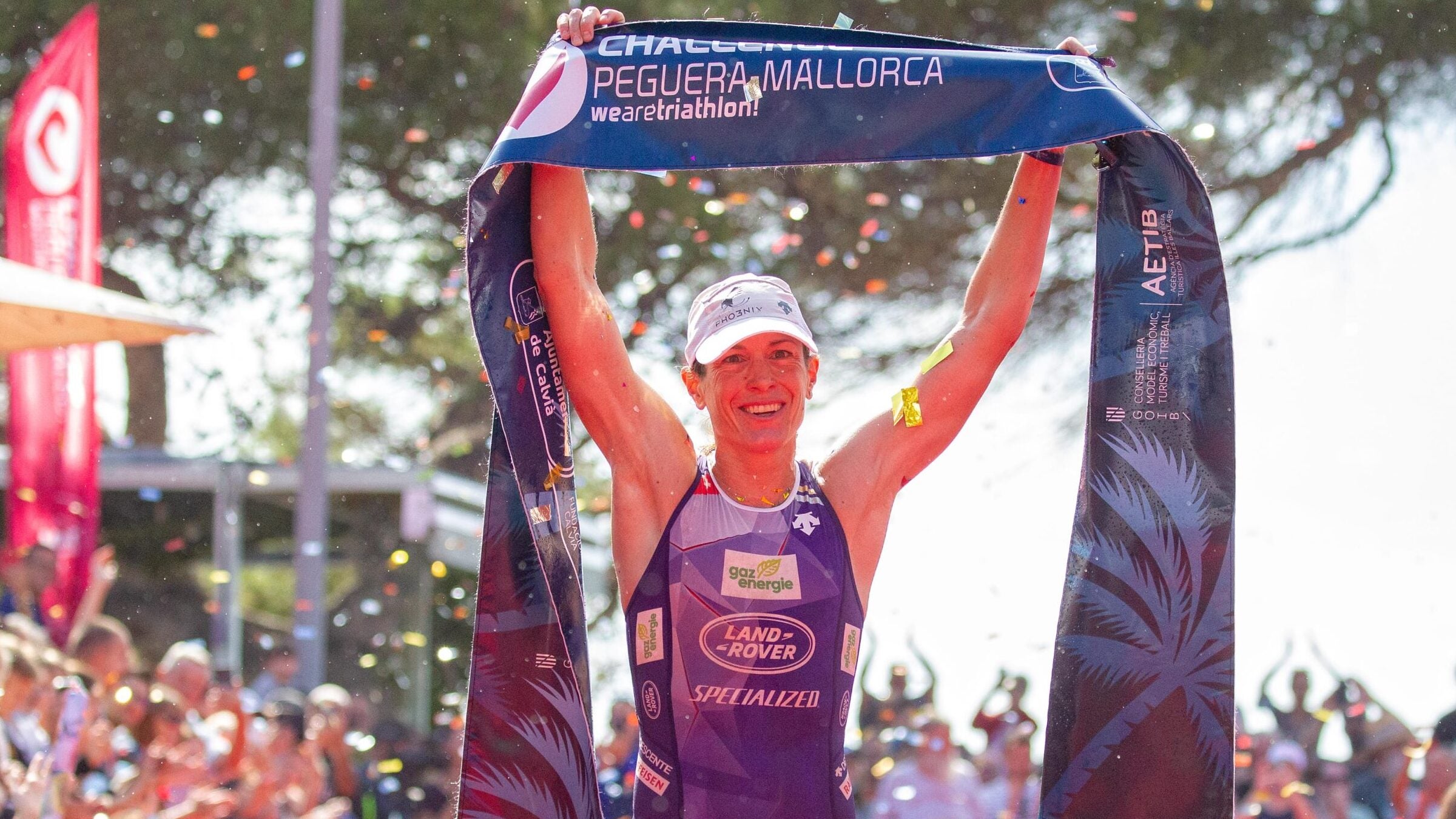London 2012 Olympic gold medallist Nicola Spirig celebrates after taking another win - this time, at Challenge Peguera-Mallorca.