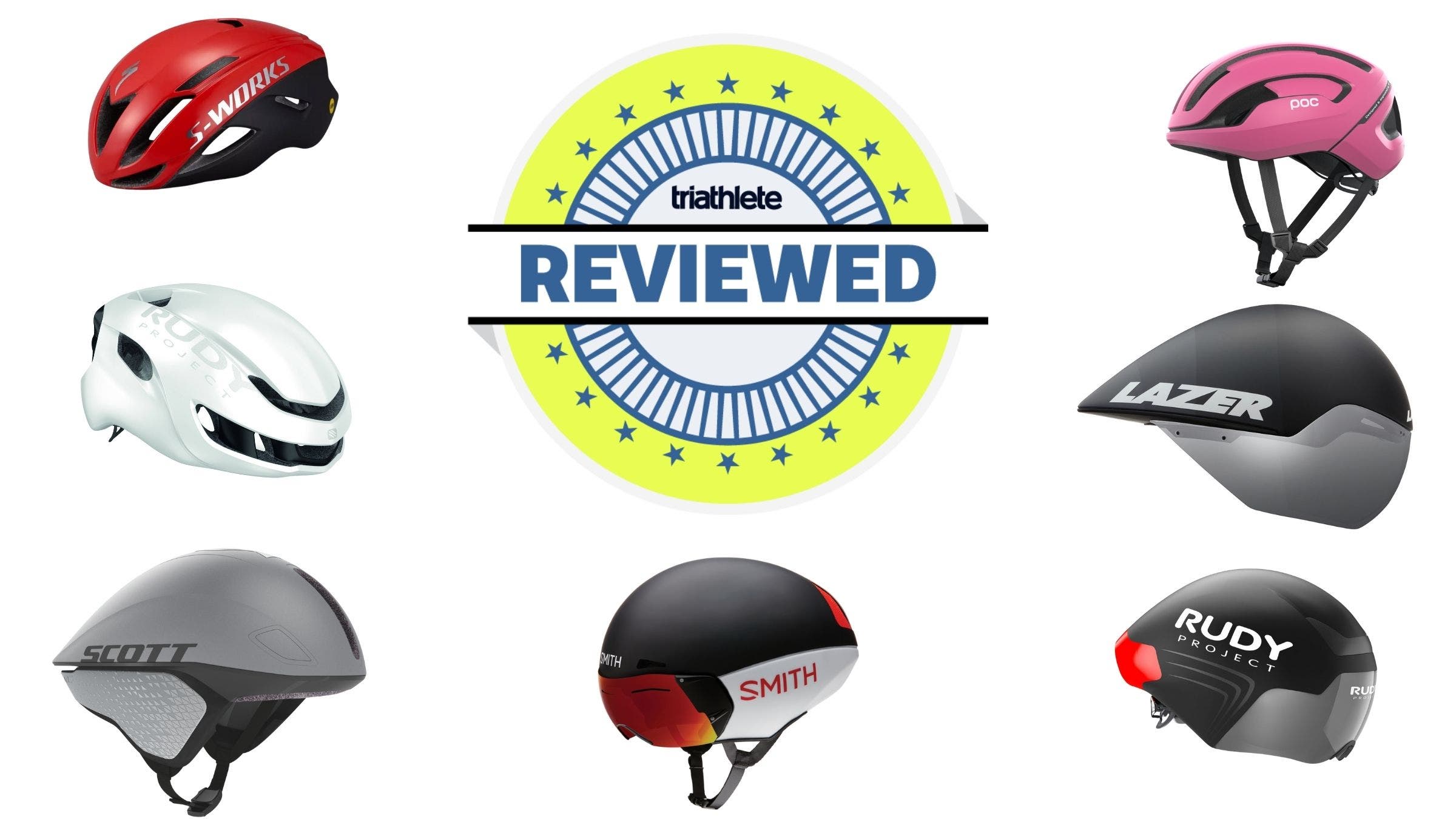 A collage of seven of the best helmets for triathletes