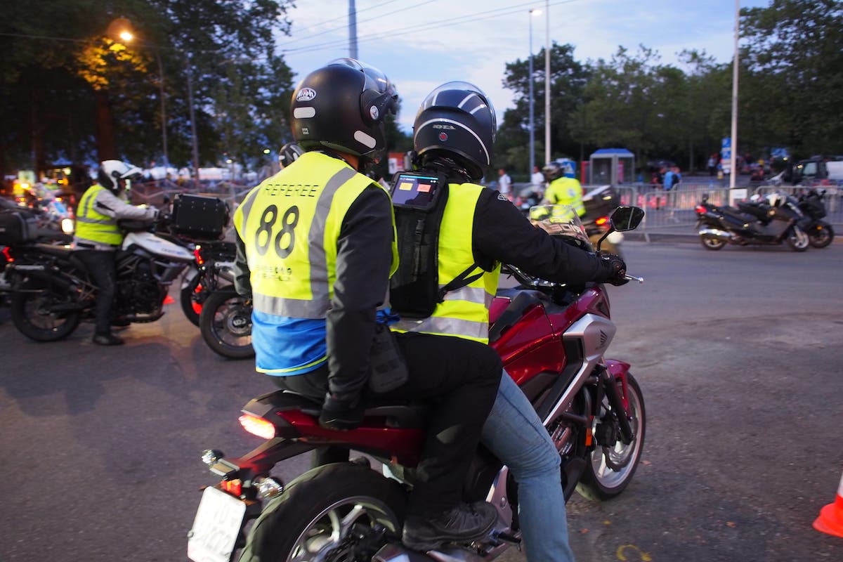 A race moto for rules officials at a triathlon.