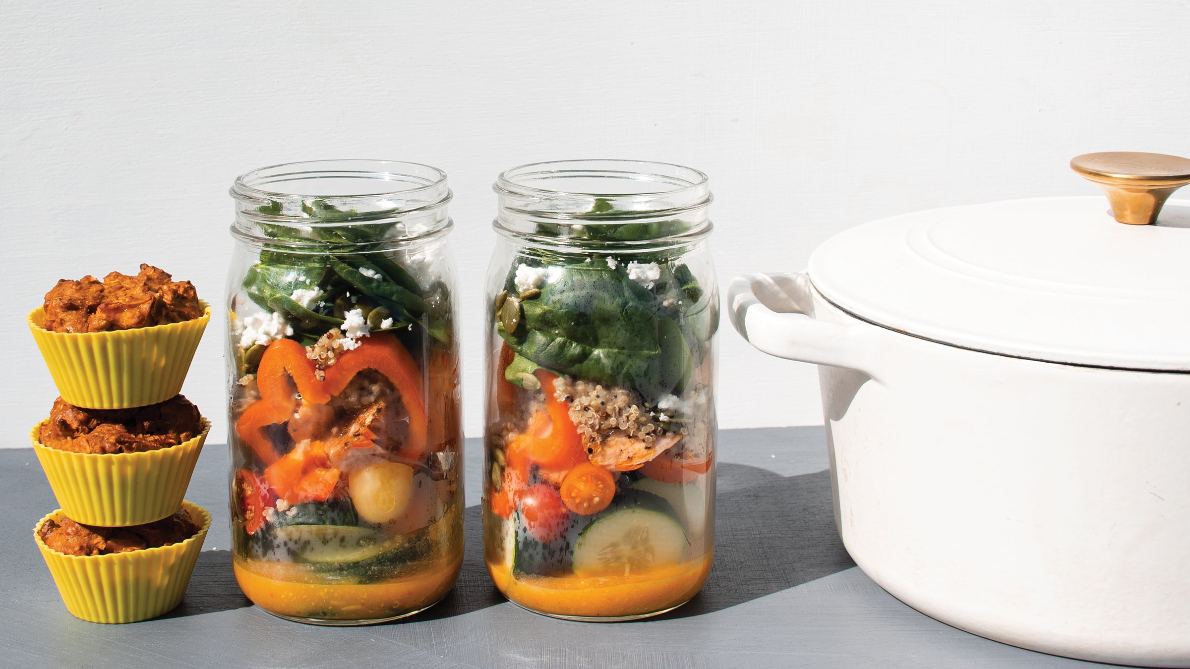 Breakfast muffins, mason-jar salad, and a Dutch oven