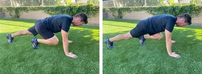 A triathlete does mountain climbers, one of the best core exercises for triathletes