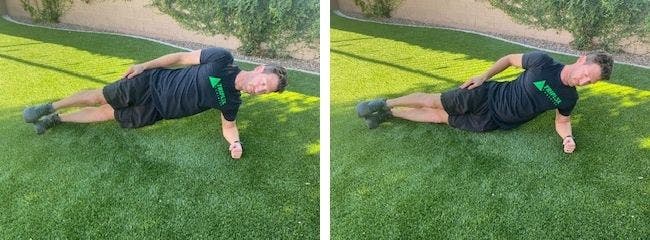 A triathlete does plank dips, one of the best core exercises for triathletes.