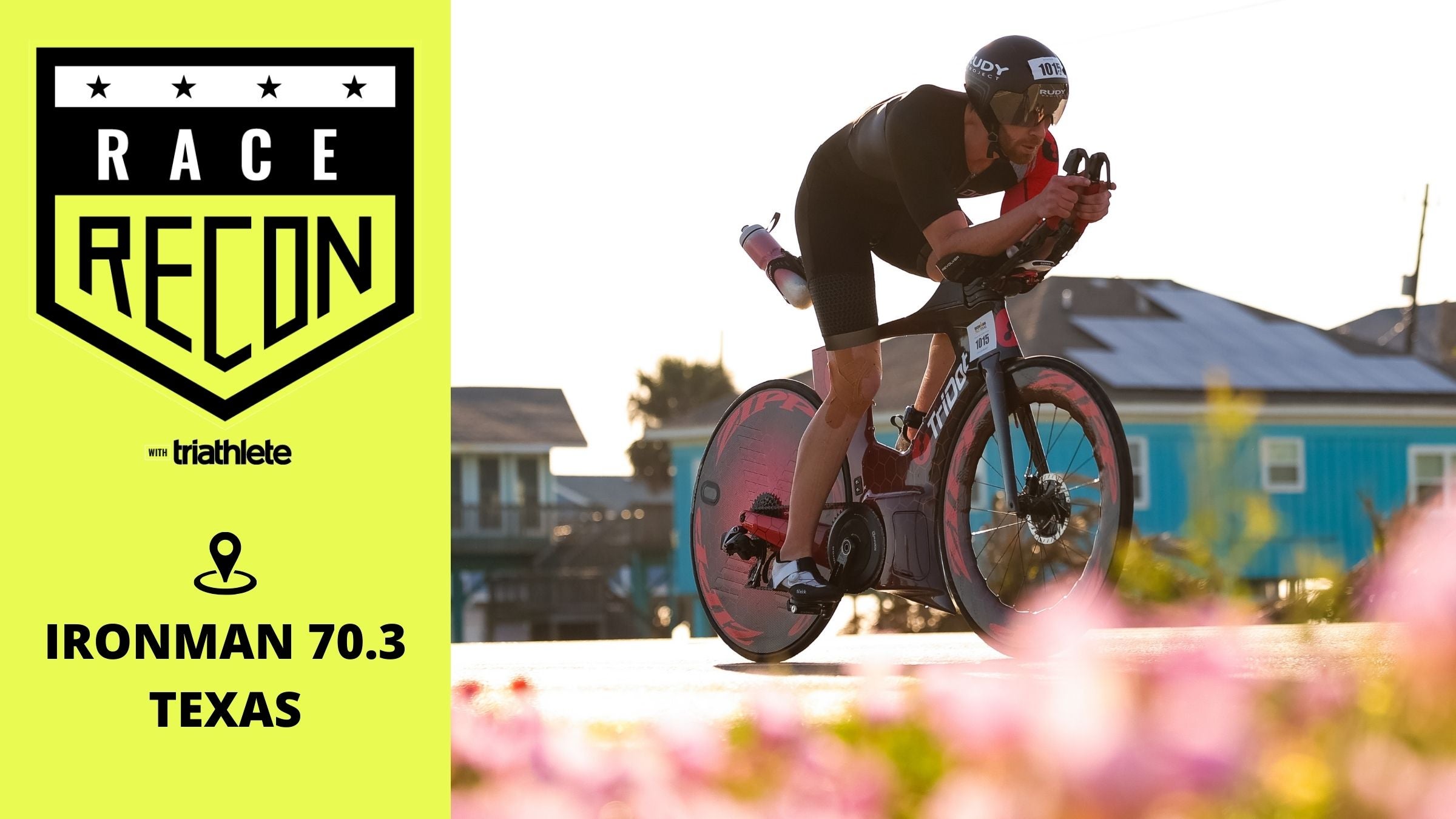 A triathlete makes his way through the Ironman 70.3 Texas bike course