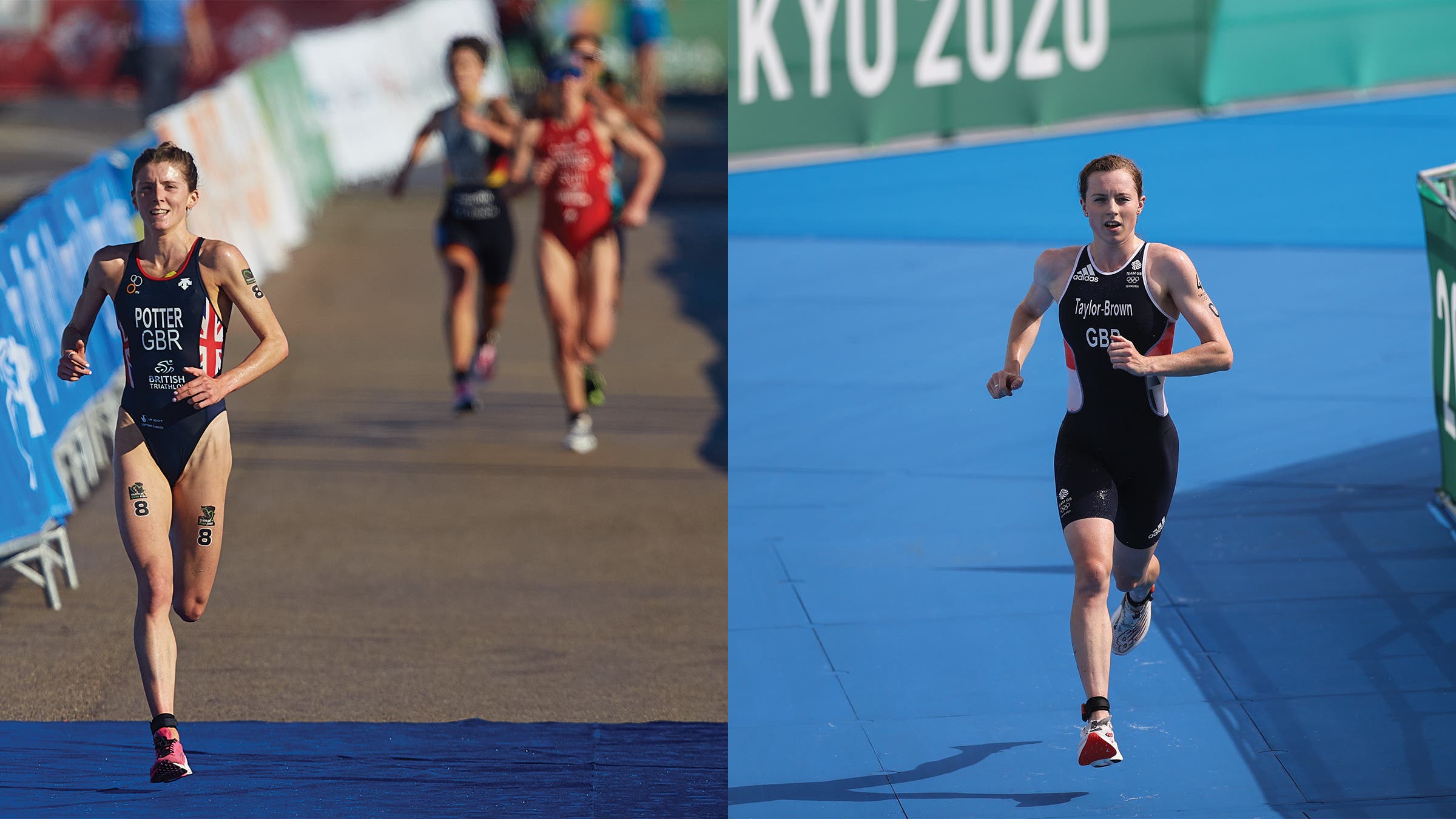 Composite of Georgia Taylor-Brown and Beth Potter competing