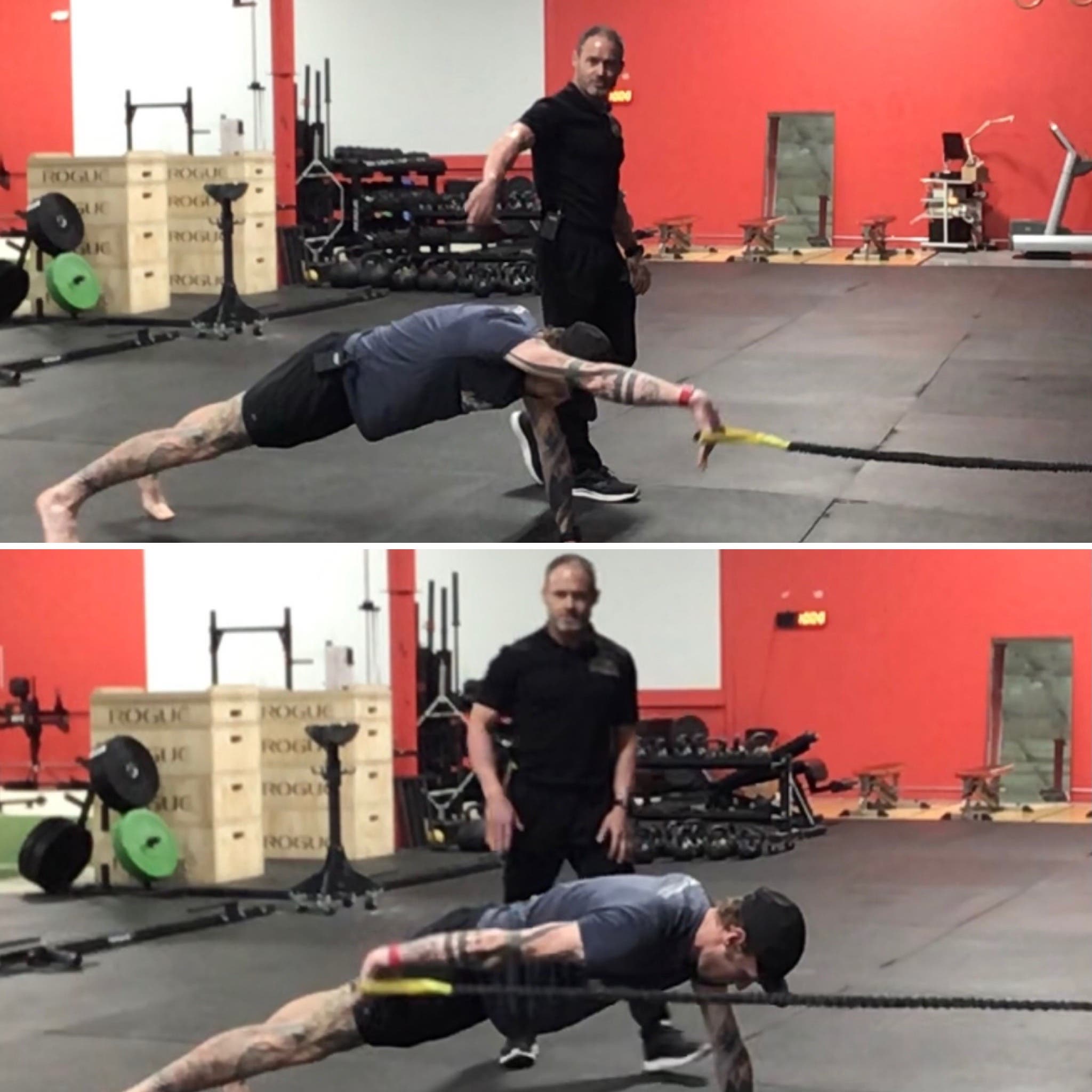 Step-by-step illustration on how to perform a plank and pull