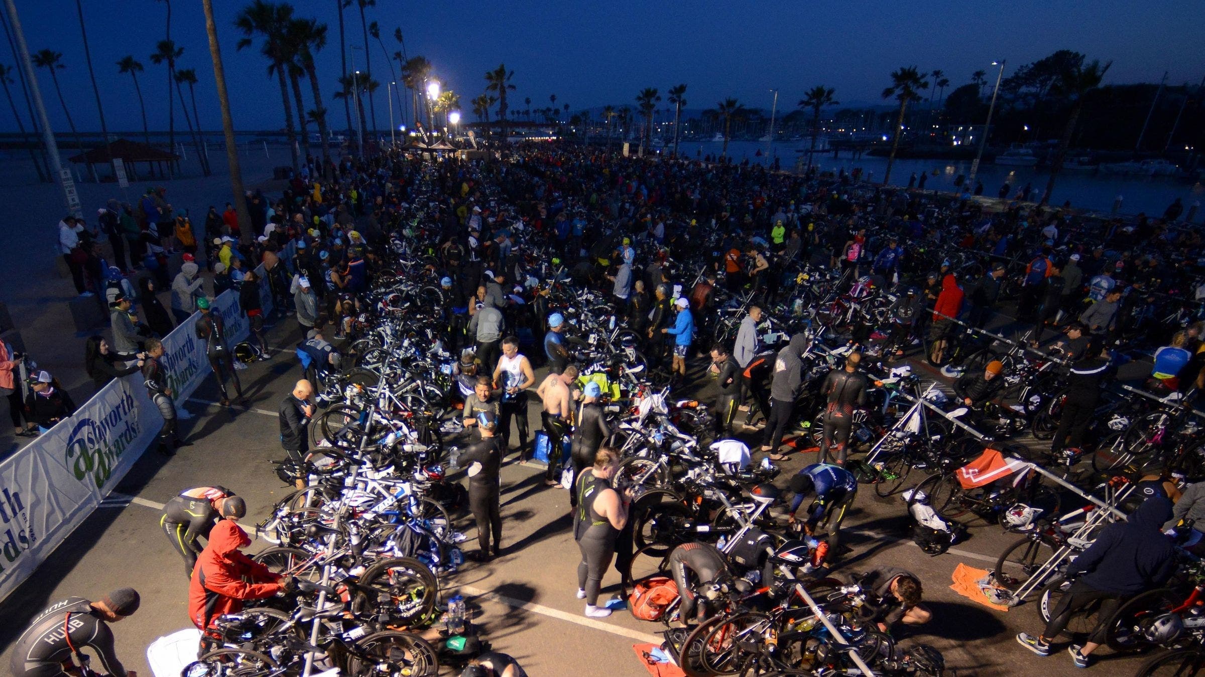 The transition area at Ironman 70.3 Oceanside
