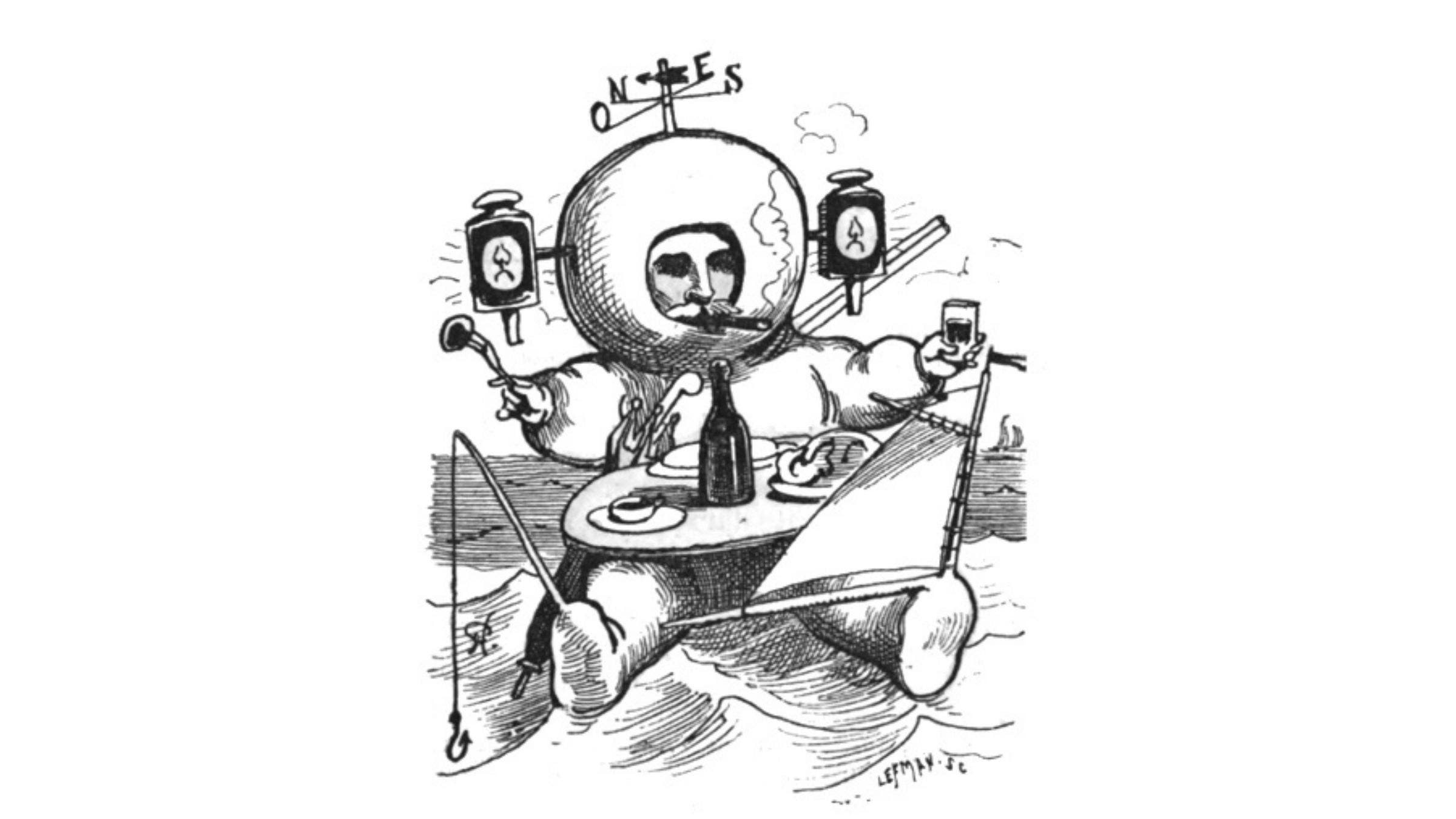 A cartoon of inventor Paul Boynton's first wetsuit mock-up