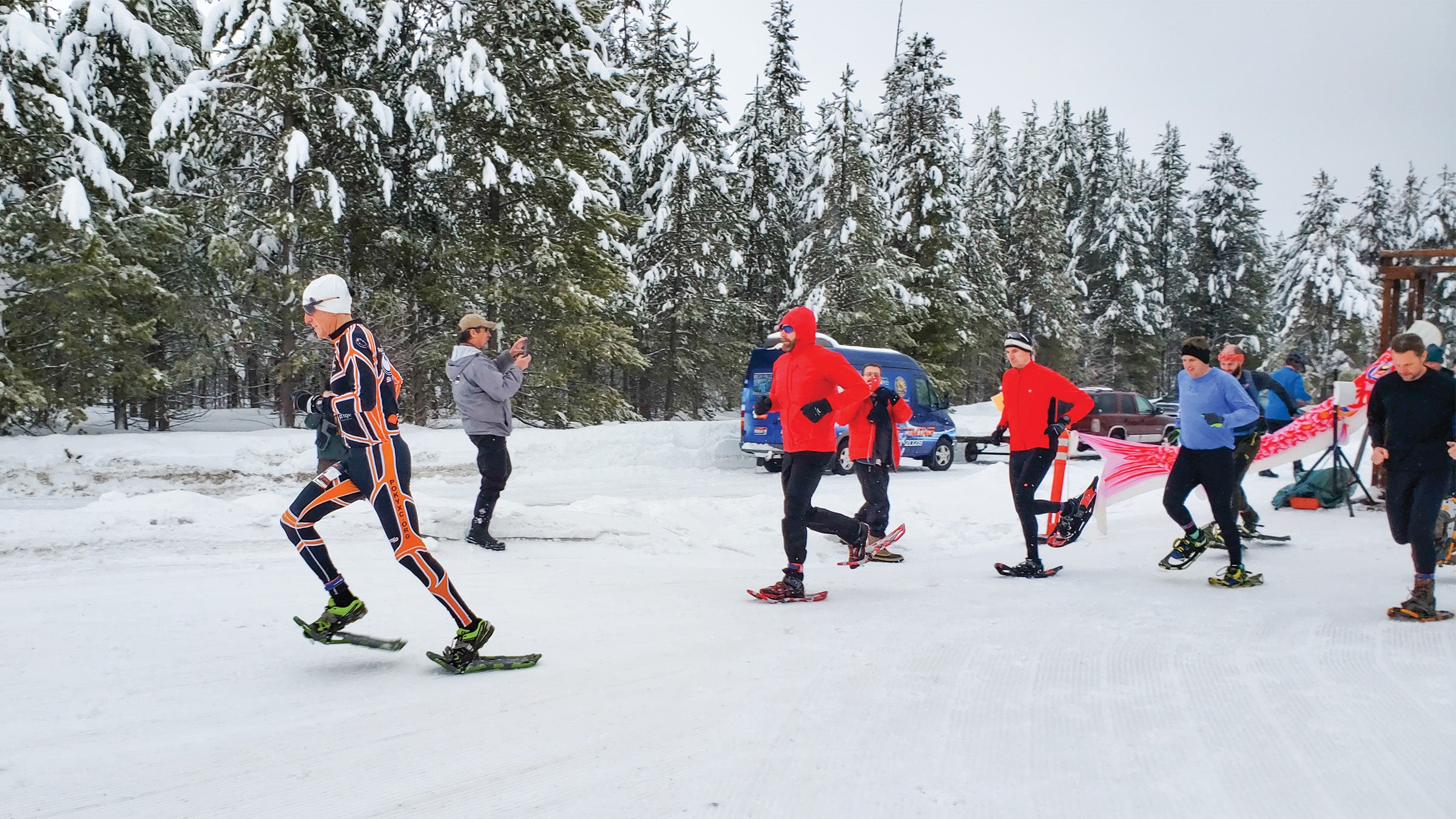 Competitors in the snowshoe leg of the Moose on the Loose Triathlon