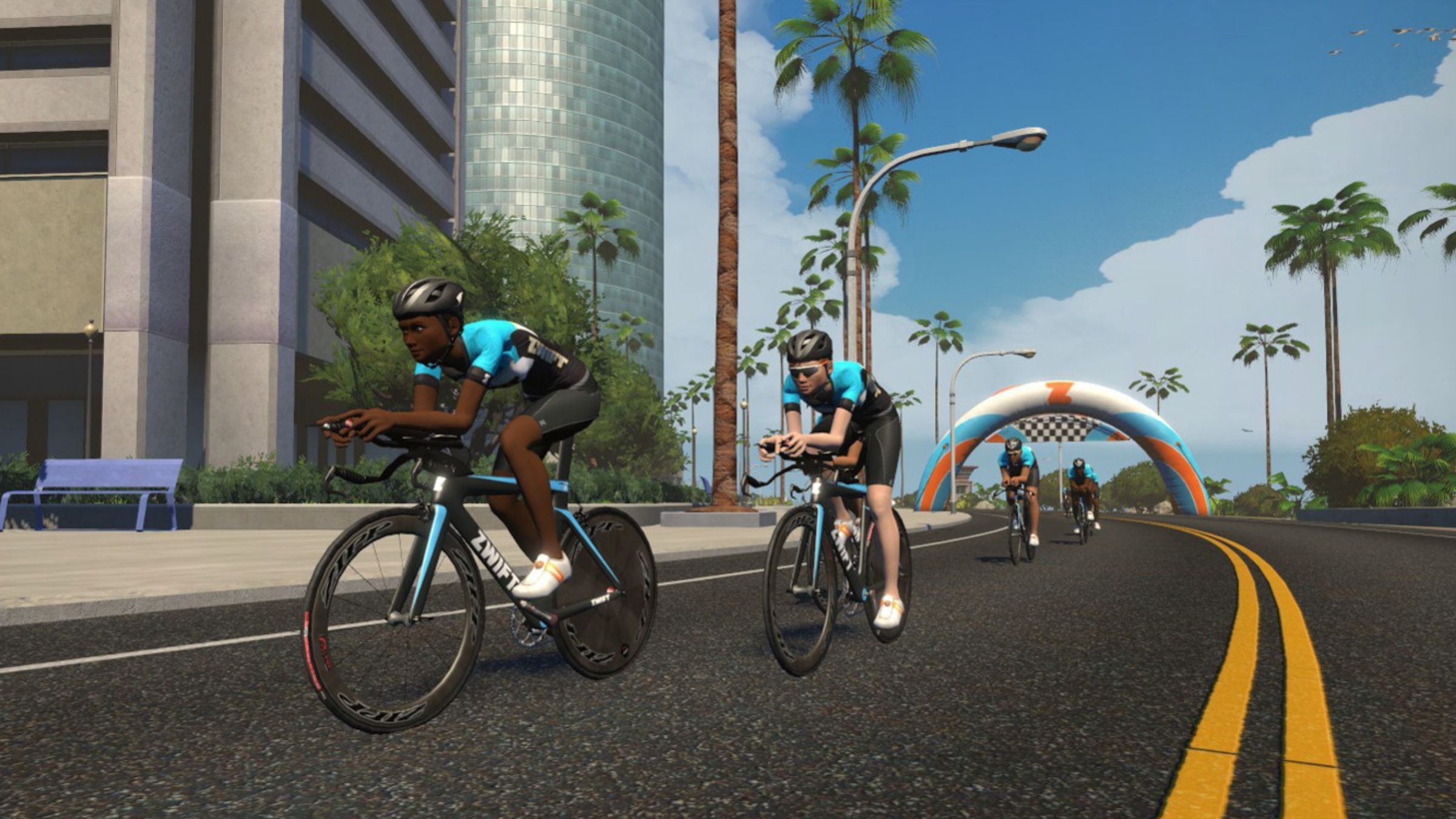 Triathletes in Zwift figuring out how to win a zwift race.